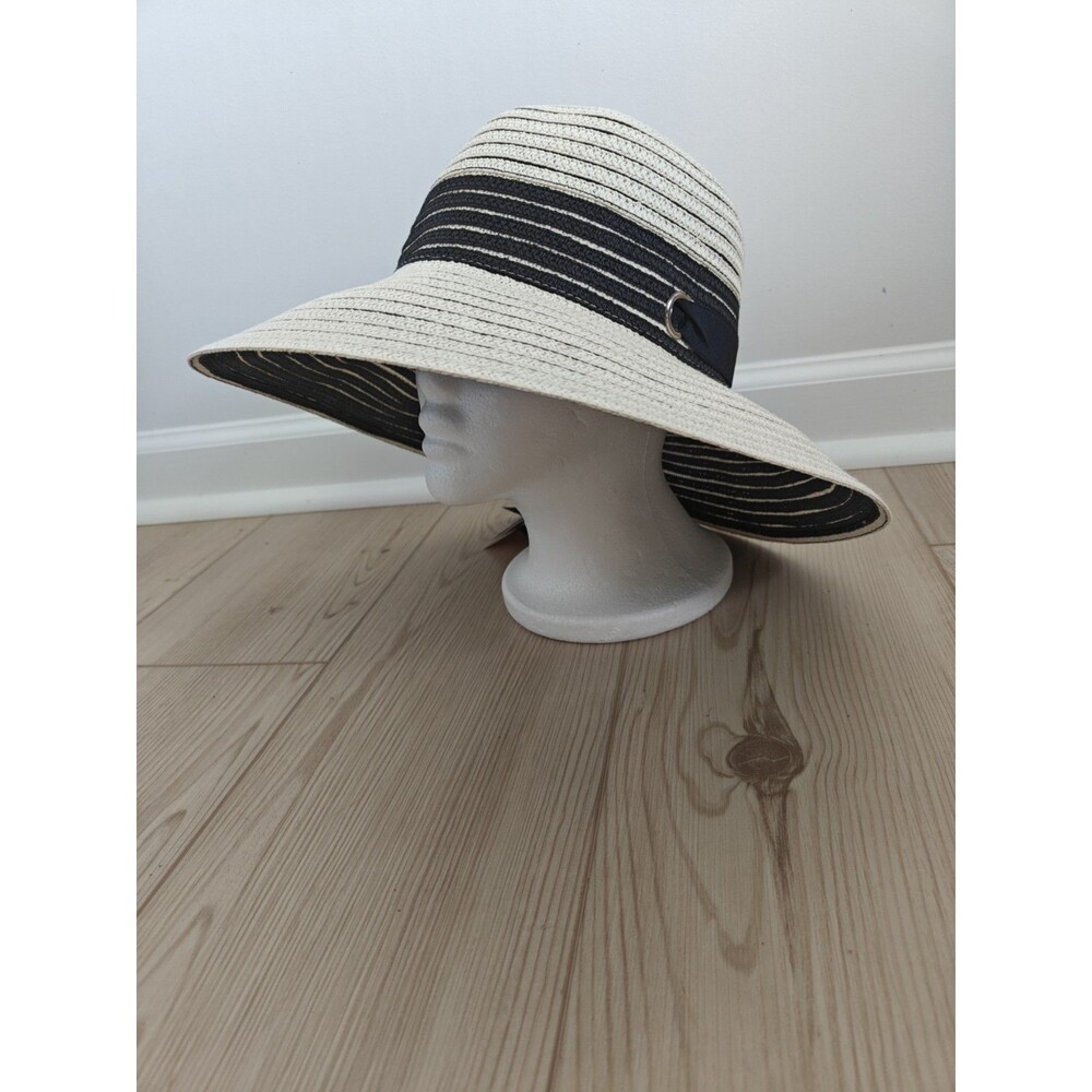 Betmar Women's Jasmine Wide Brim Sun Beach Hat ivory black one size NWT
